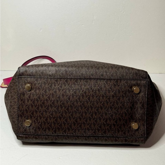 Michael Kors Collection Coated Canvas Shoulder Tote Bag Brown/Pink - Picture 7 of 13